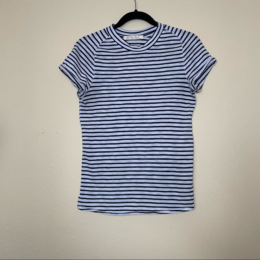 Free People We the Free Night Sky Blue Stripe Short Sleeve Tee